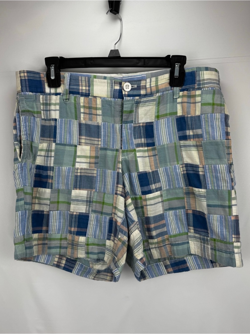 Patchwork Plaid 7” Bermuda Patchwork Shorts - Blue, Green, Cream
